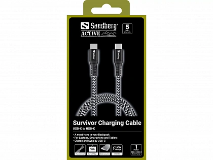 Кабель для зарядки USB C-USB С Sandberg Survivor USB-C Cable 1M, 100W - Остаток без характеристики
